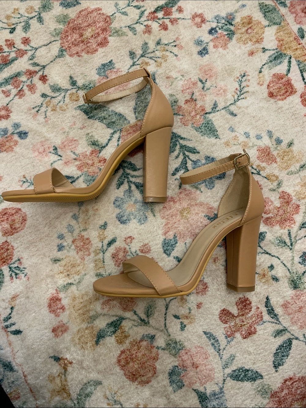 Forever 21 Nude Tan Block Heel Ankle-Strap Sandals